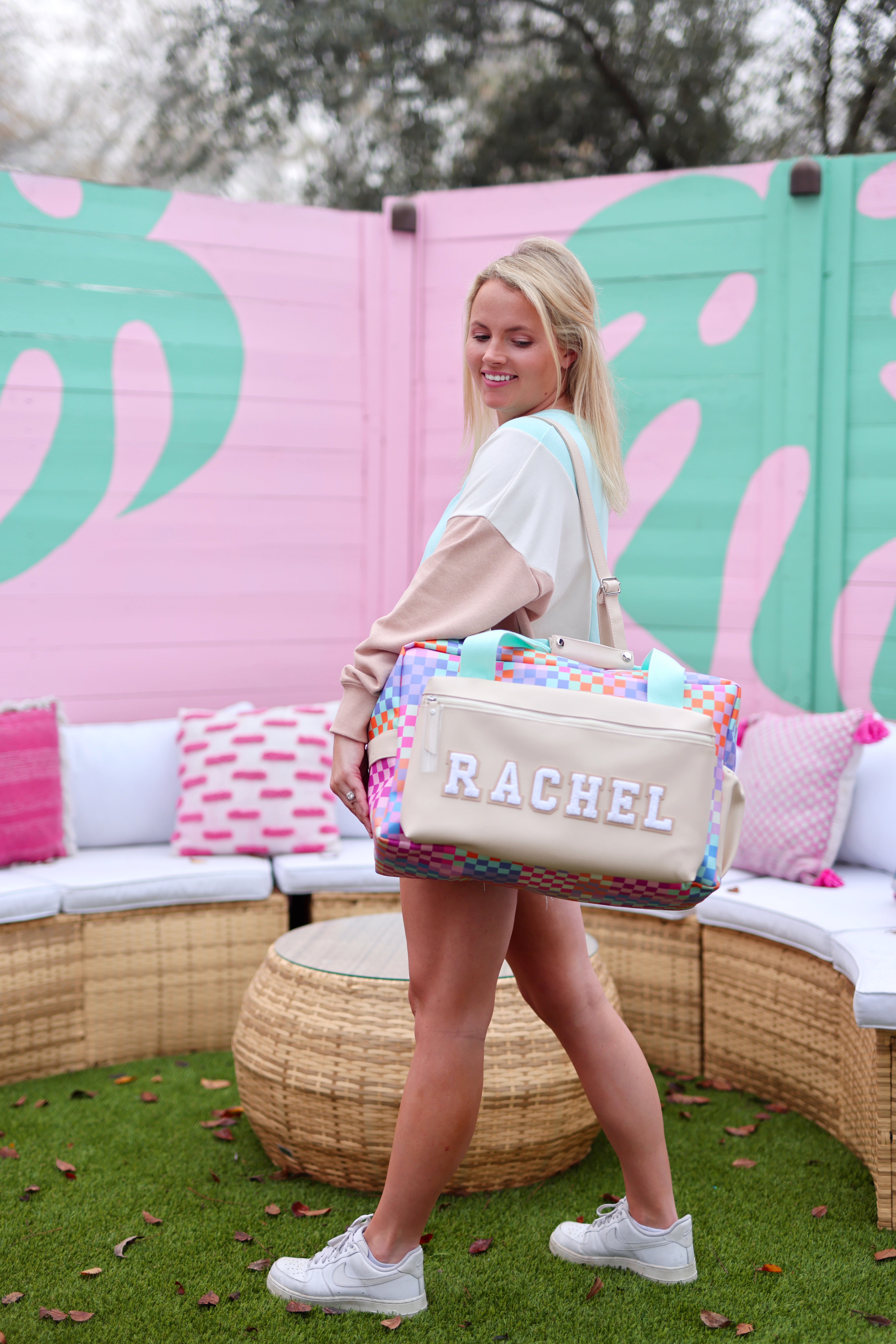 Custom Duffle Bag - Happy Checkered (Cream/Mint/Multi Colored Checker)