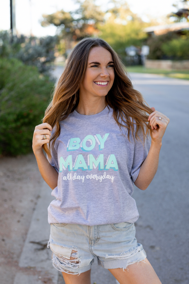 Boy Mama (Grey Heather) - Short Sleeve / Crew