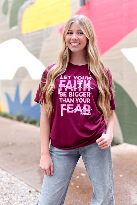 K&C - Let Your Faith Be Bigger (Maroon) - Short Sleeve/Crew
