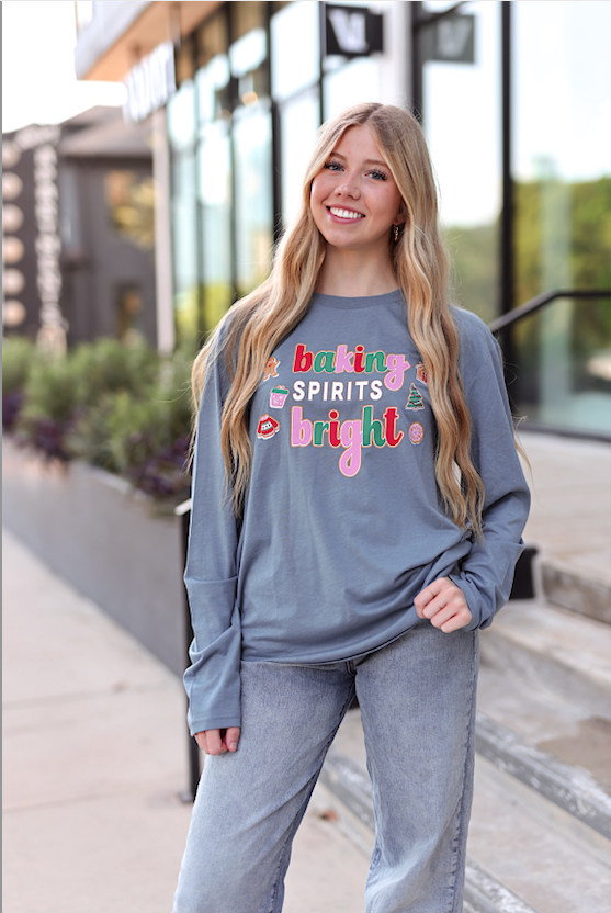 K&C - Baking Spirits Bright (Heather Indigo) - Long Sleeve/Crew