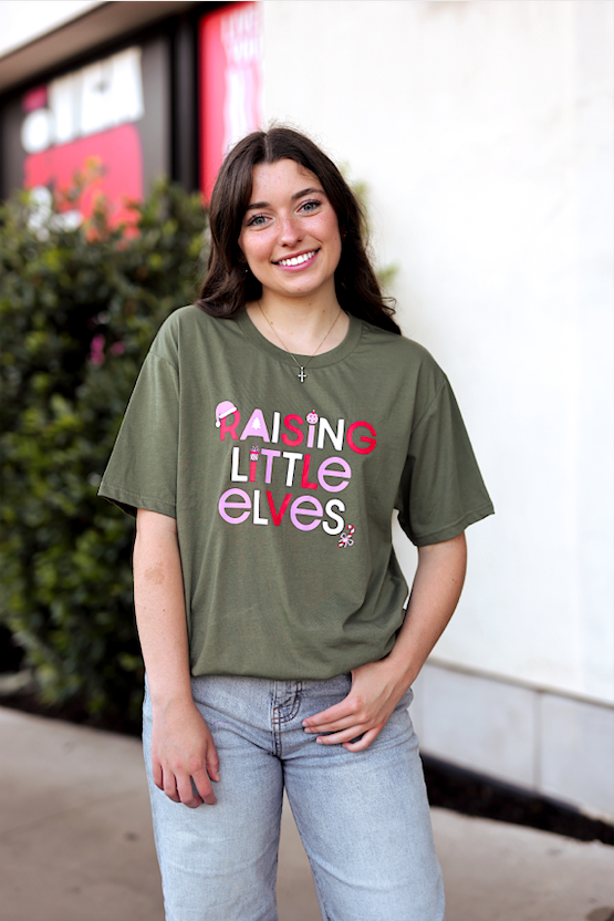 K&C - Raising Little Elves (Military Green) - Short Sleeve/Crew
