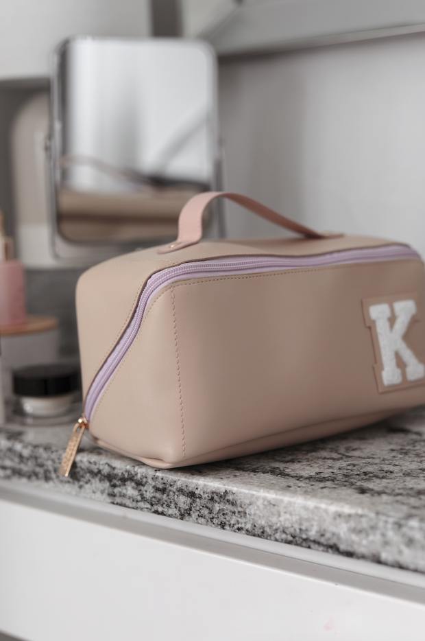Cosmetic Bag - CUSTOM - Hold All Makeup Bag (Tan / Lavender)
