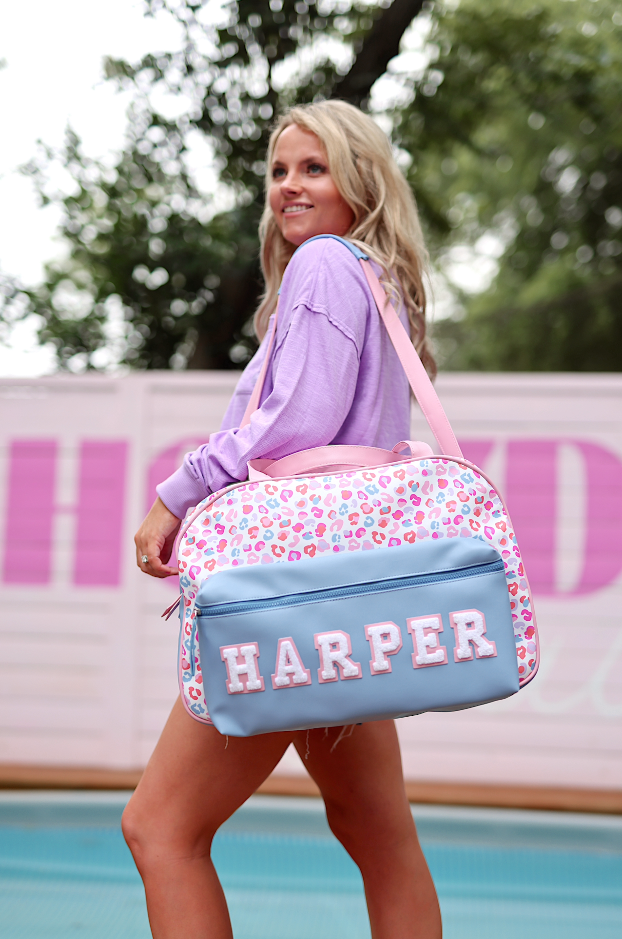 Custom Duffle Bag - Party Animal Color Block (Pink/Orange/Blue Cheetah Print)