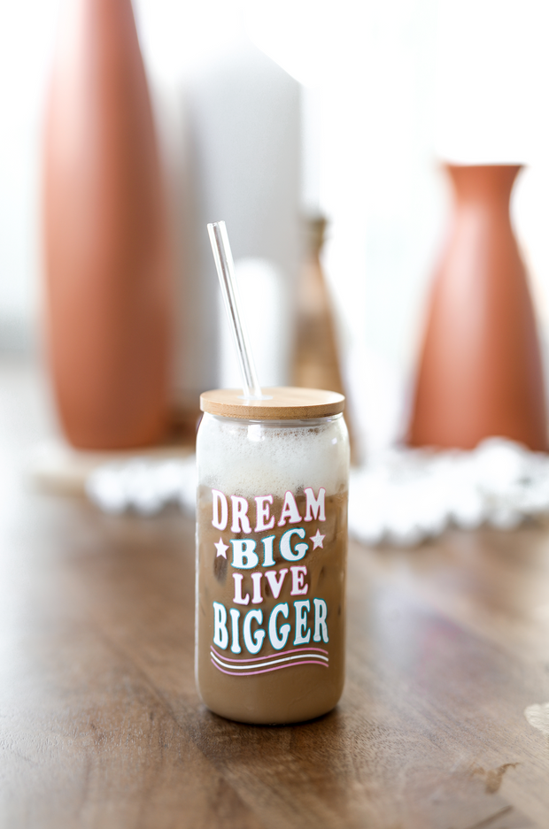Iced Coffee Tumbler - Dream Big Live Bigger (Clear)