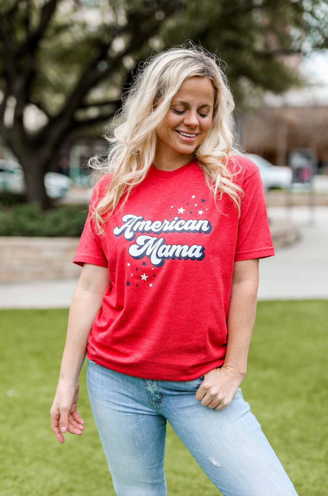 American Mama (Red Heather) - Short Sleeve / Crew