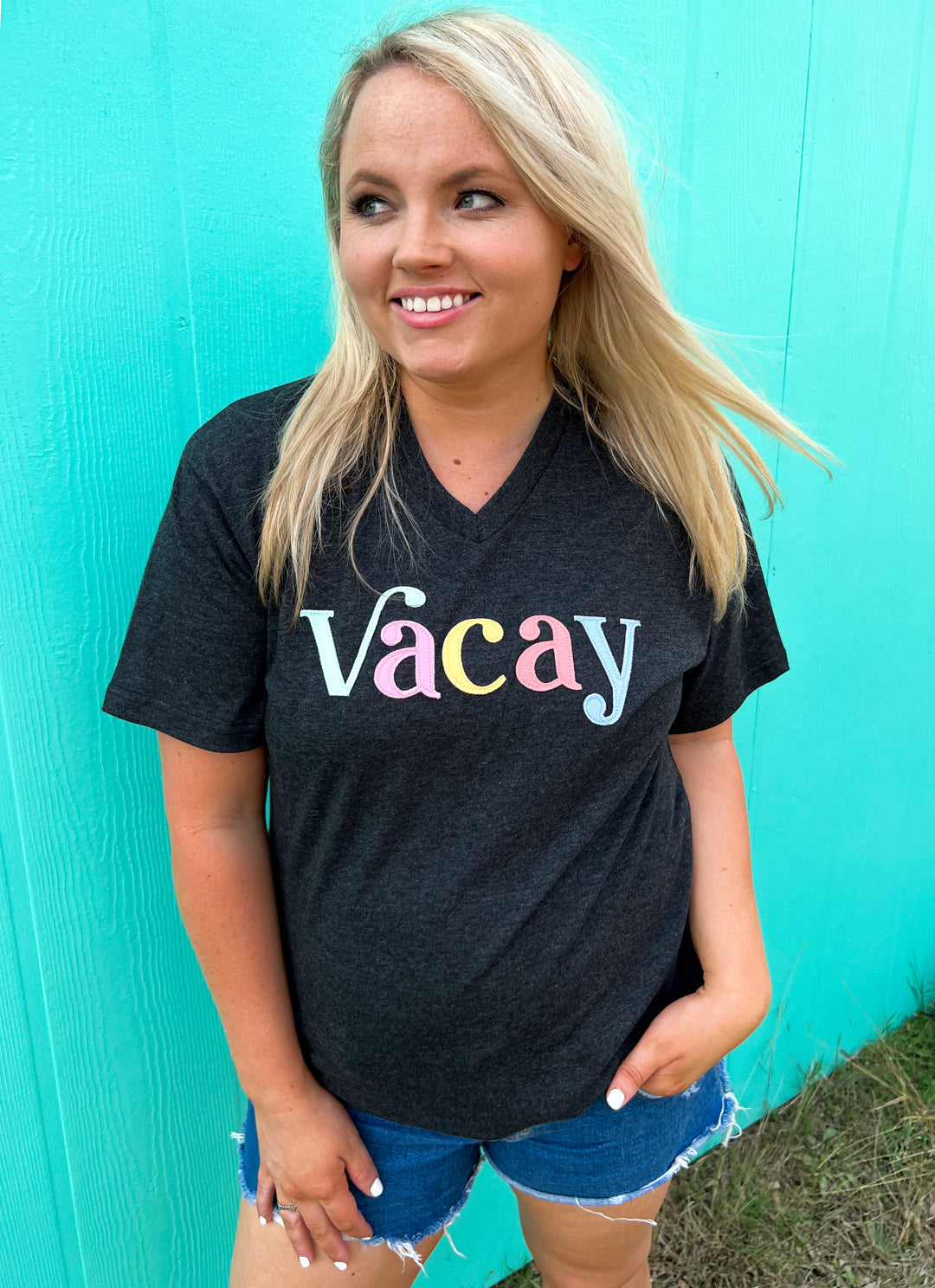 Vacay Patches (Black Heather) - Short Sleeve / V-Neck
