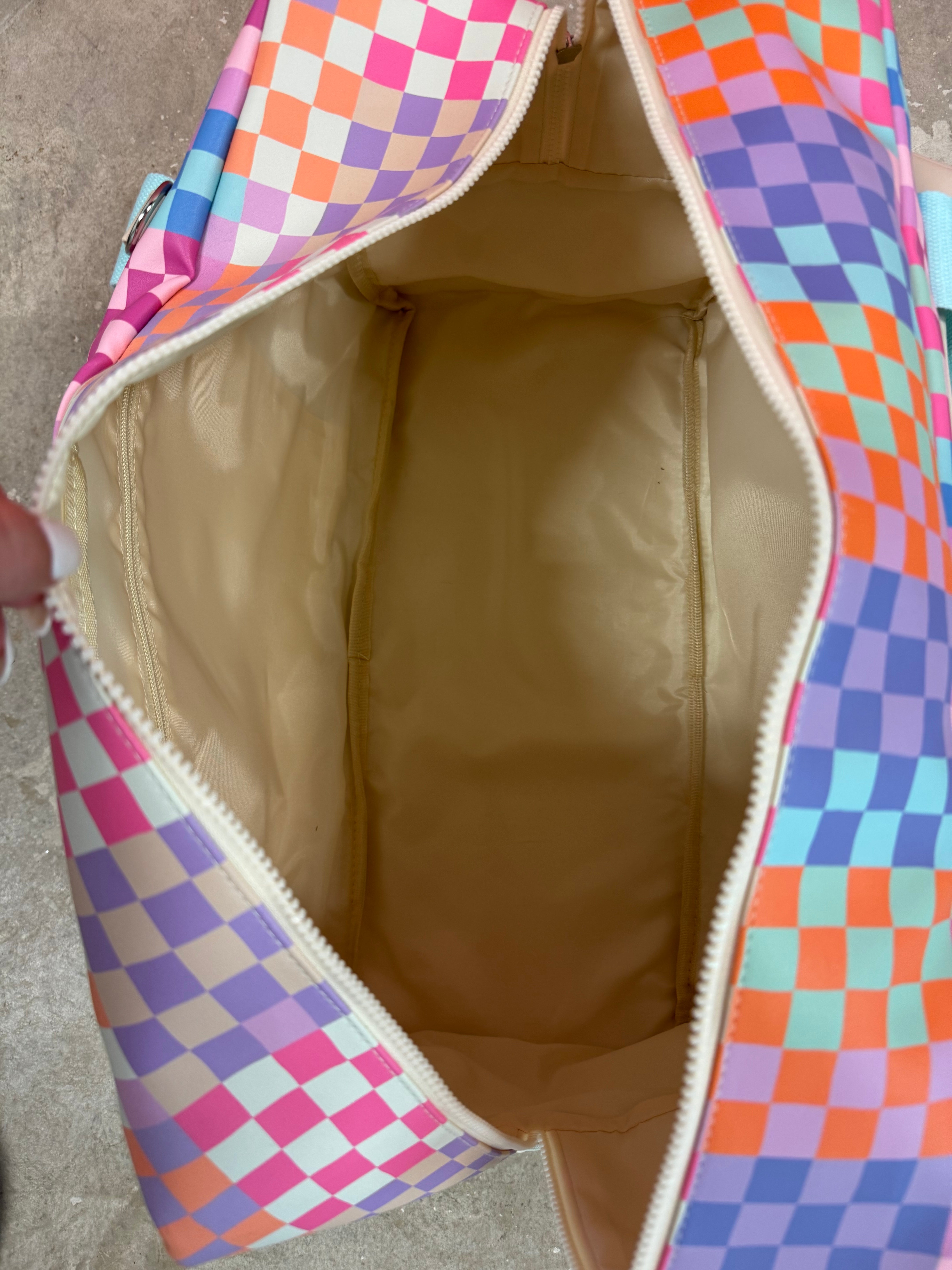 Duffle Bag - Happy Checkered (Cream/Mint/Multi Colored Checker