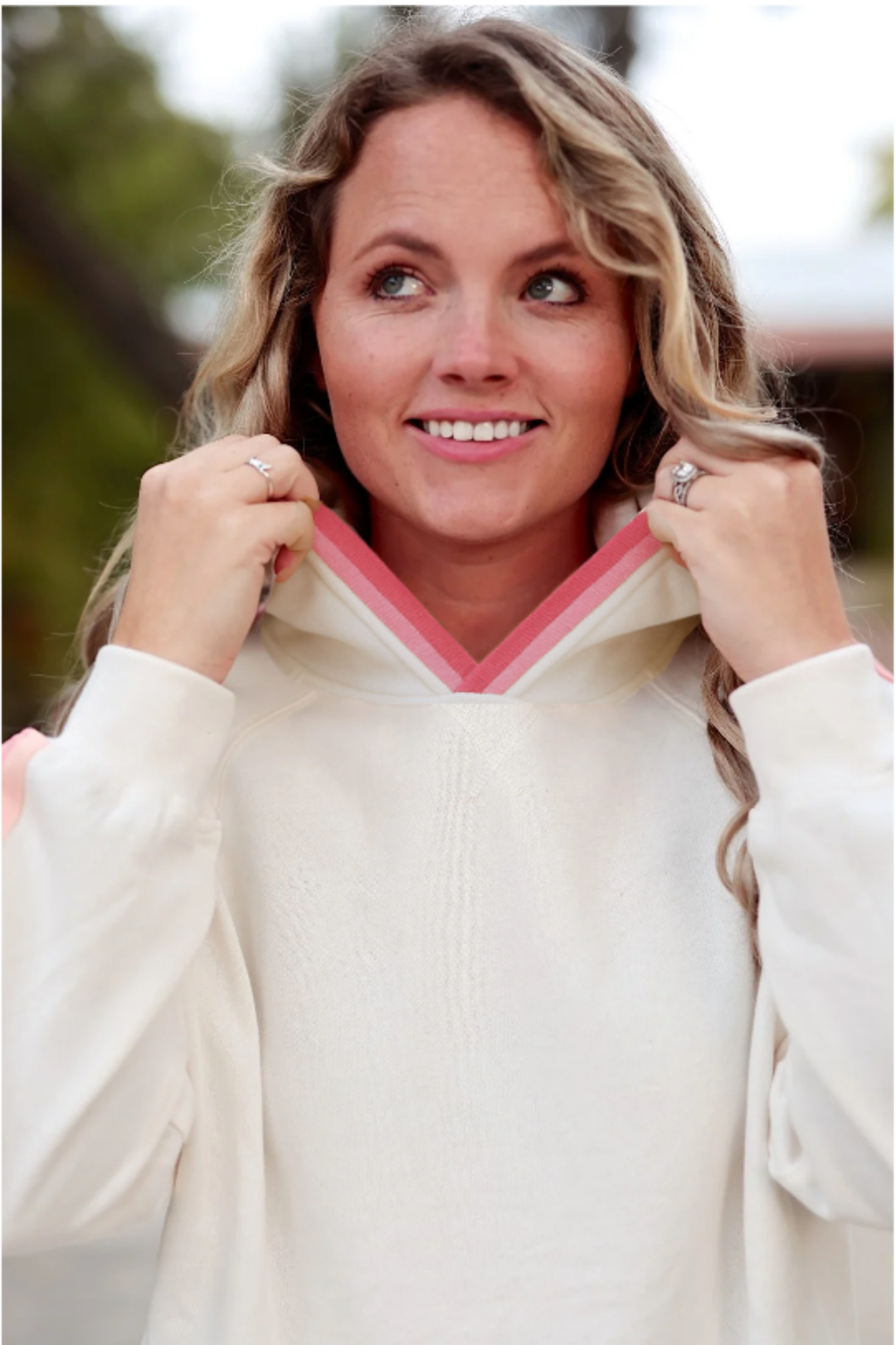 For The Win Striped Hoodie - Enjoy The Now (Cream/Pink)