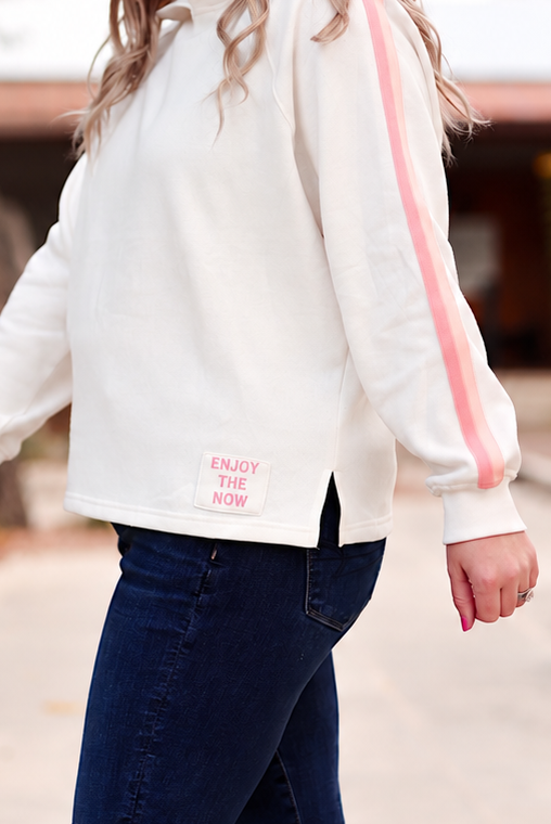 For The Win Striped Hoodie - Enjoy The Now (Cream/Pink)