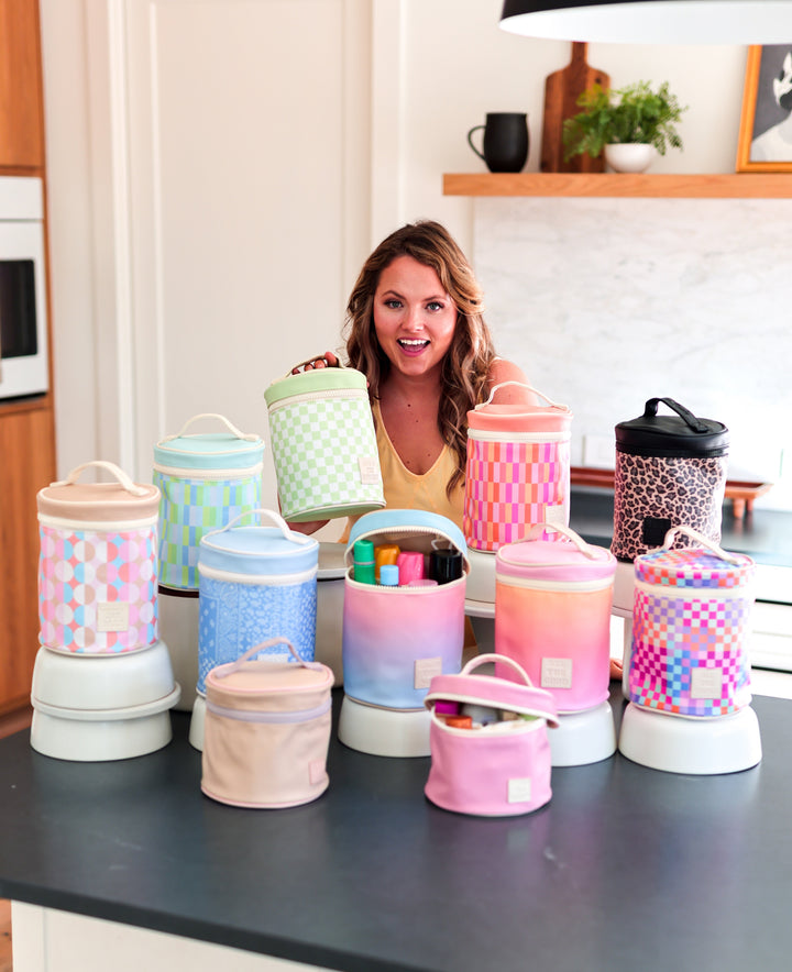 Barrel Toiletry Bag - Enjoy The Now Sunrise (Cream/Coral/Lavender/Blue)