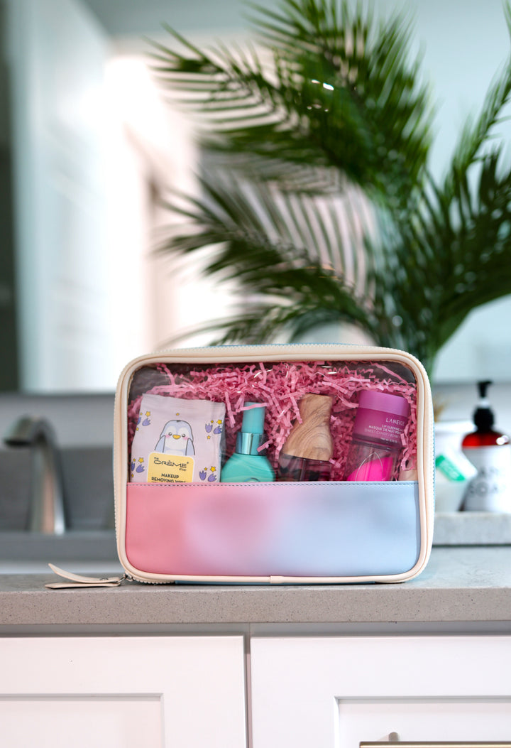 Oversized Cosmetic Bag -  Sunrise Gradient WITHOUT customization (Cream/Coral/Lavender/Blue)