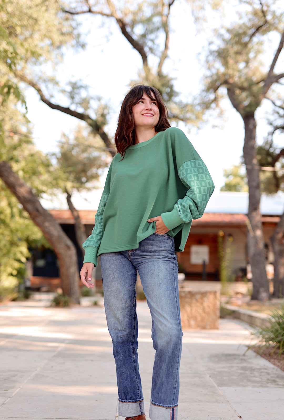 Day Off French Terry Pullover - Holiday Tree (Green)