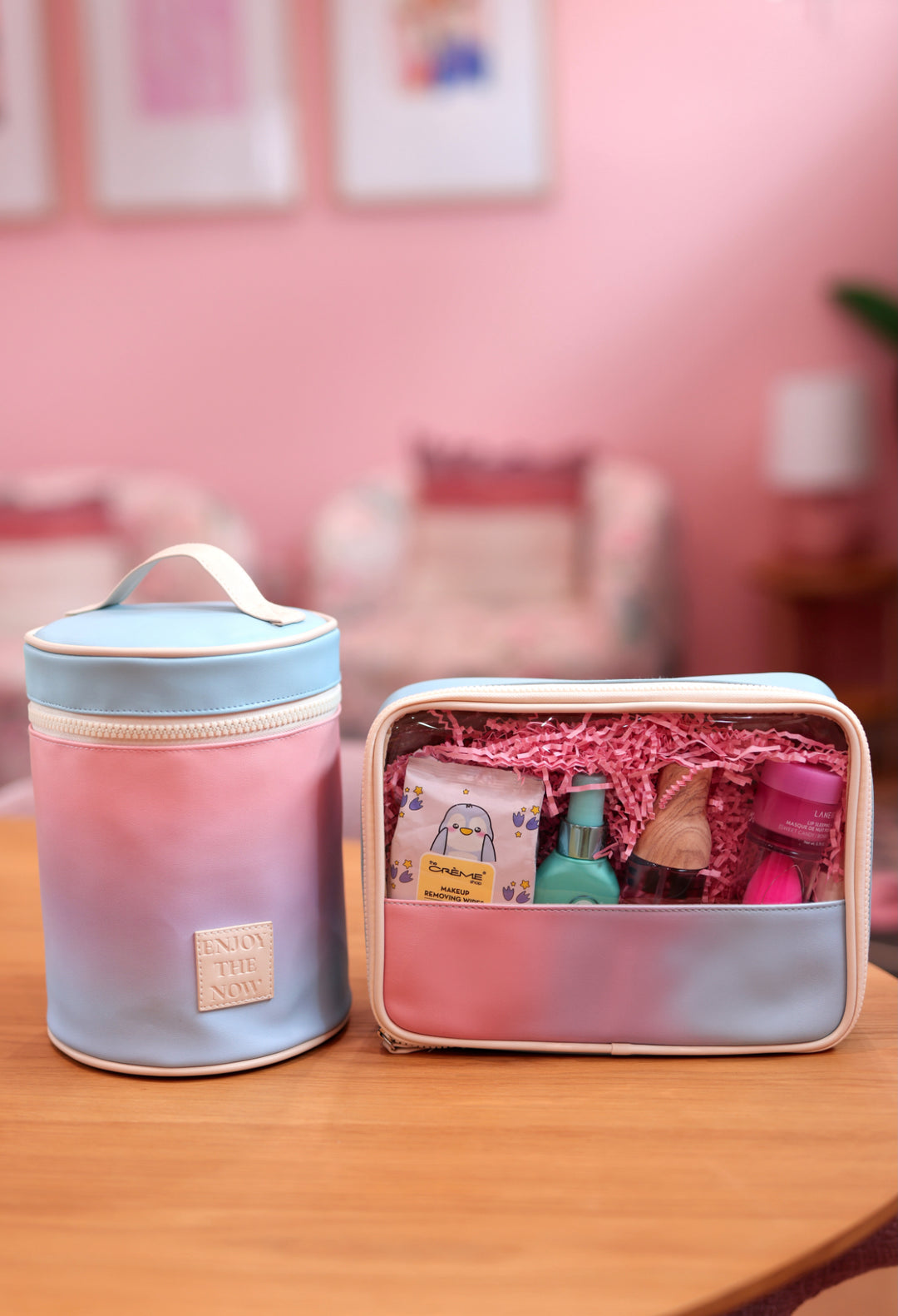 Oversized Cosmetic Bag -  Sunrise Gradient WITHOUT customization (Cream/Coral/Lavender/Blue)