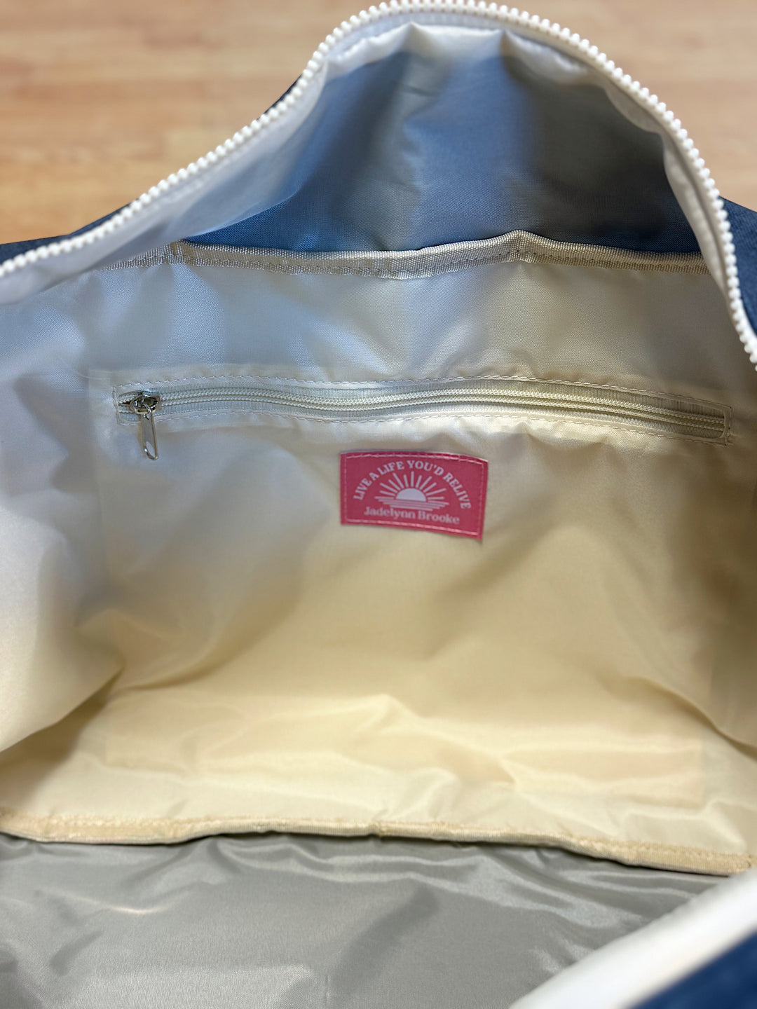 Custom Duffle Bag - Denim Print Color Block (Denim Print/Cream/Mint)