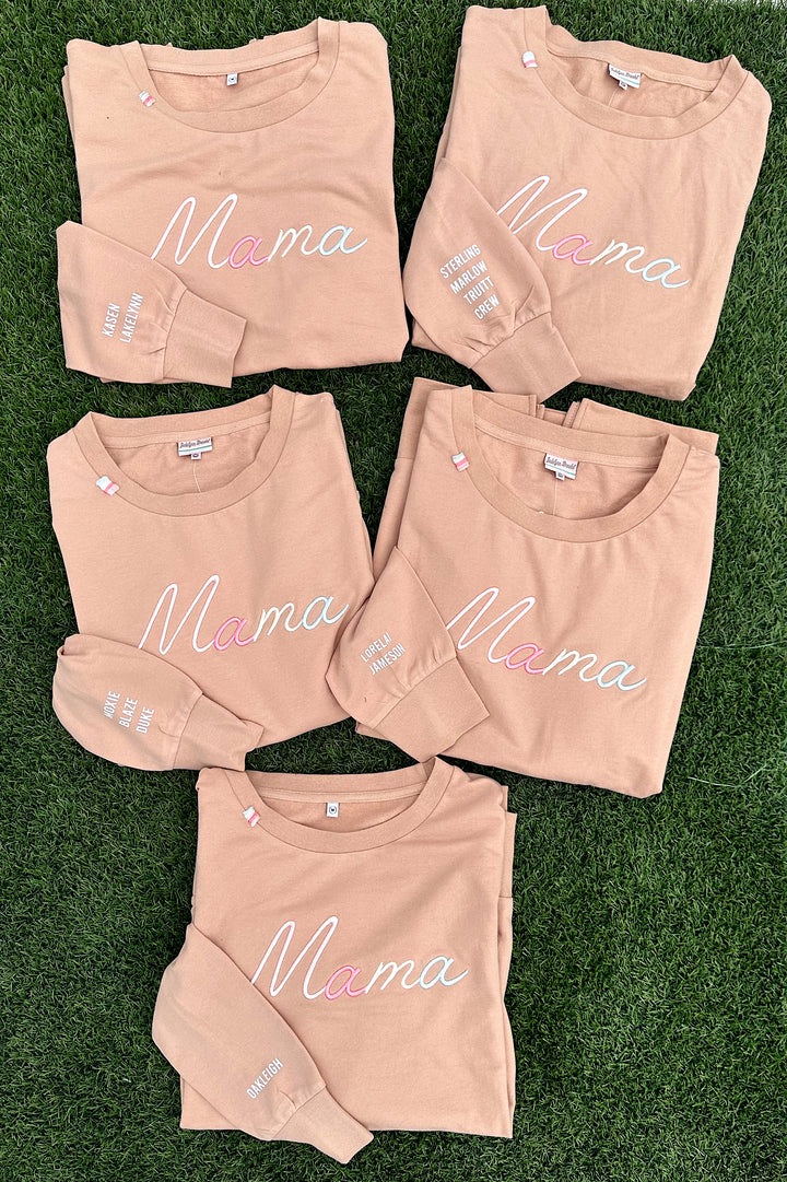 Custom - Mama 3D Embroidery Sweatshirt - (Taupe)