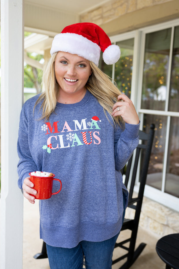 Mama Claus (Blue Jean) - Burnout Sweatshirt / Crew
