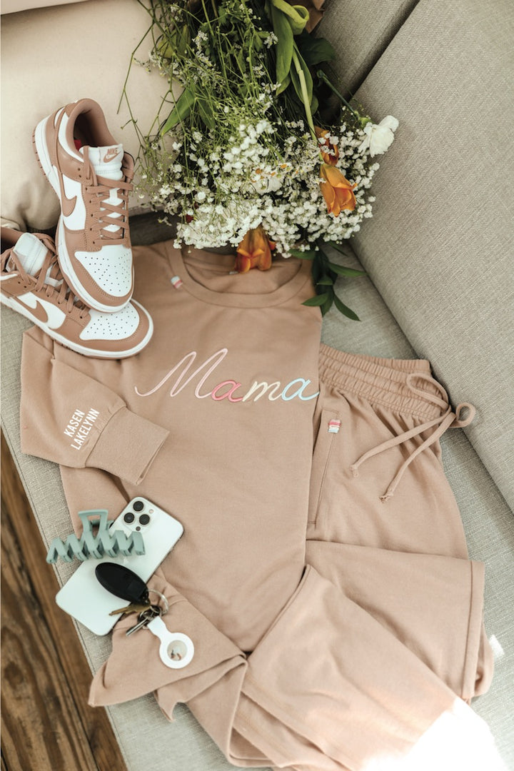 Custom - Mama 3D Embroidery Sweatshirt - (Taupe)