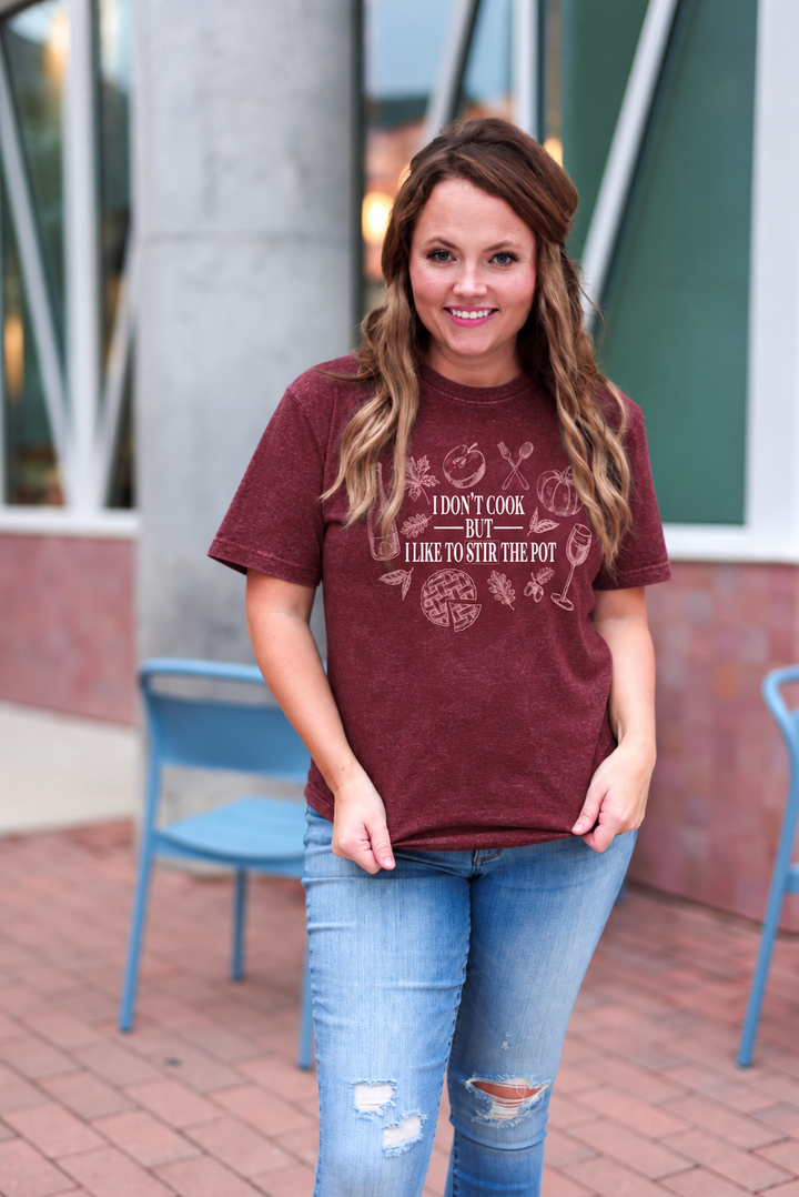 Stir The Pot (Maroon Mineral Wash) - Short Sleeve/Crew