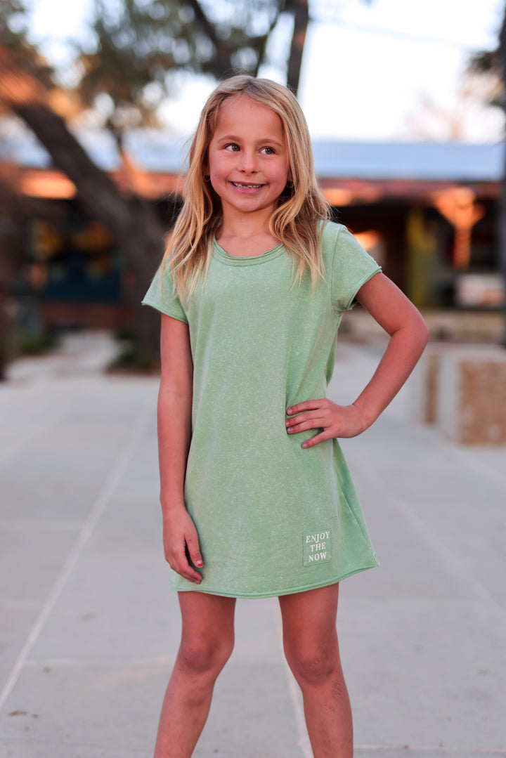 Mineral Wash T-Shirt Dress YOUTH  - Matcha