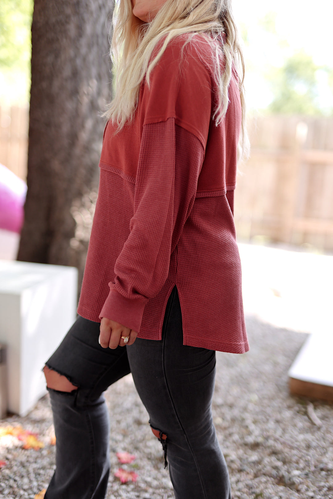 Ready Or Not Waffle Quarter Zip Pullover - (Rust)
