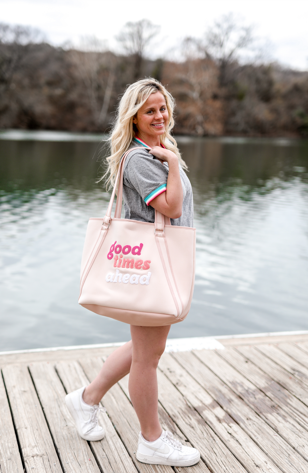 Neoprene Tote - Good Times Ahead (Light Pink)