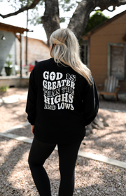 God Is Greater Than (Black - Puff Print) - Corded Sweatshirt/Crew