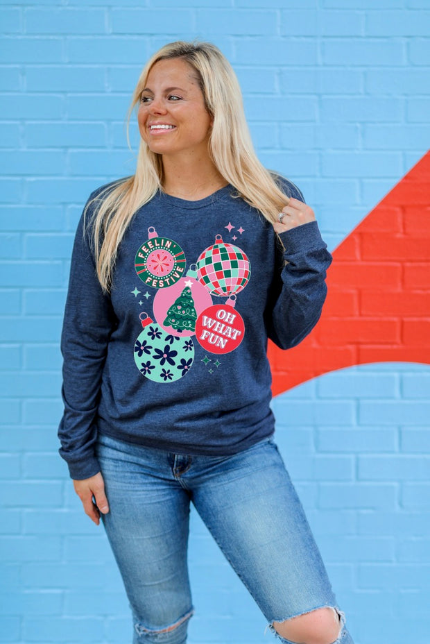 K&C - Oh What Fun (Athletic Navy) - Long Sleeve / Crew