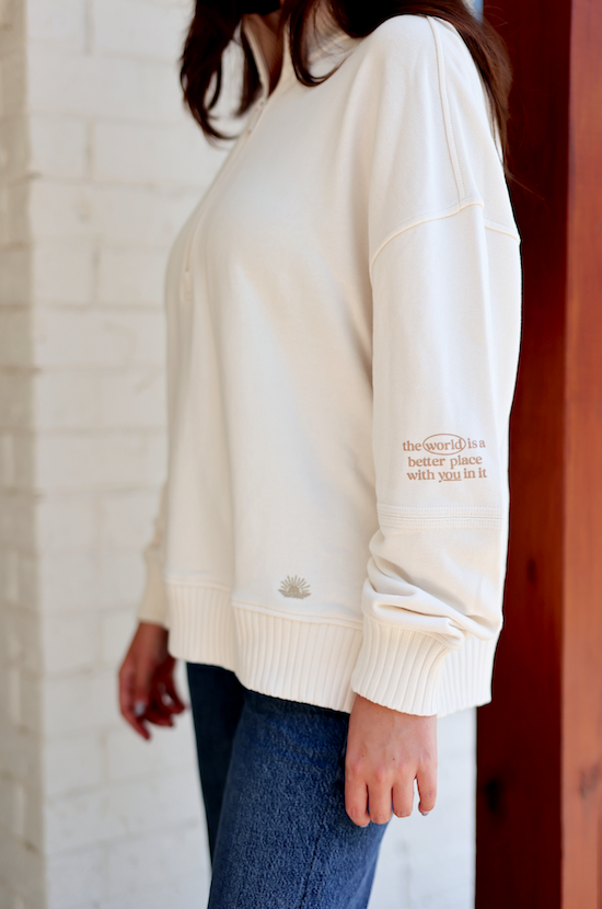 A Better Place With You In It (Cream) - Early Riser Quarter Zip Sweater