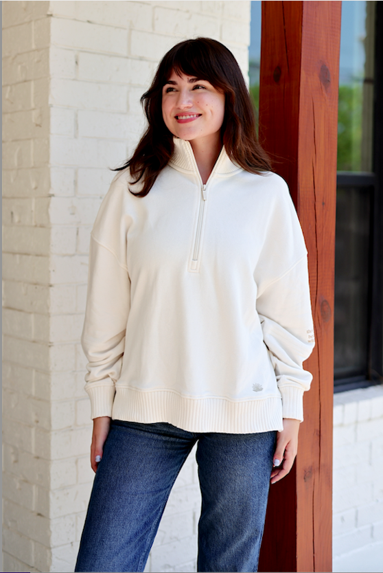 A Better Place With You In It (Cream) - Early Riser Quarter Zip Sweater