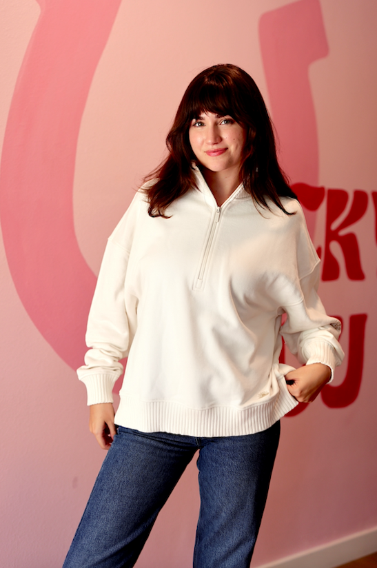 A Better Place With You In It (Cream) - Early Riser Quarter Zip Sweater