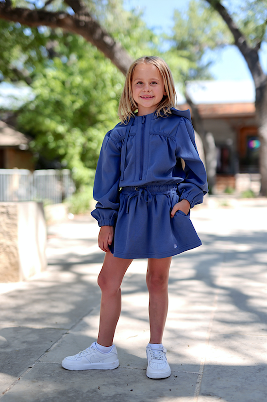 Jet Setter YOUTH Hoodie Skort Dress - (Marine Blue)