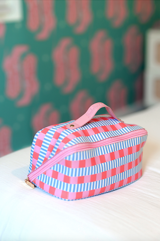 Custom Hold All Cosmetic Bag - Blaze (Blue/Pink/Orange Checkered)
