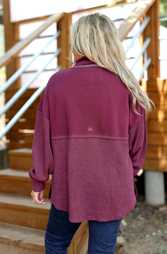 Ready Or Not Waffle Quarter Zip Pullover - (Wine)
