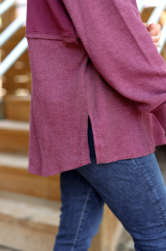 Ready Or Not Waffle Quarter Zip Pullover - (Wine)
