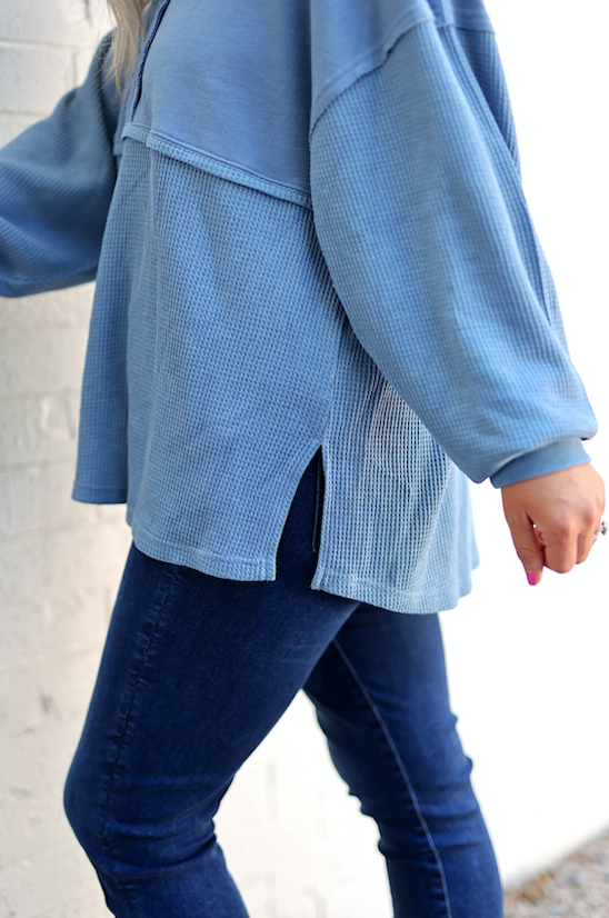Ready Or Not Waffle Quarter Zip Pullover - (Cobalt)