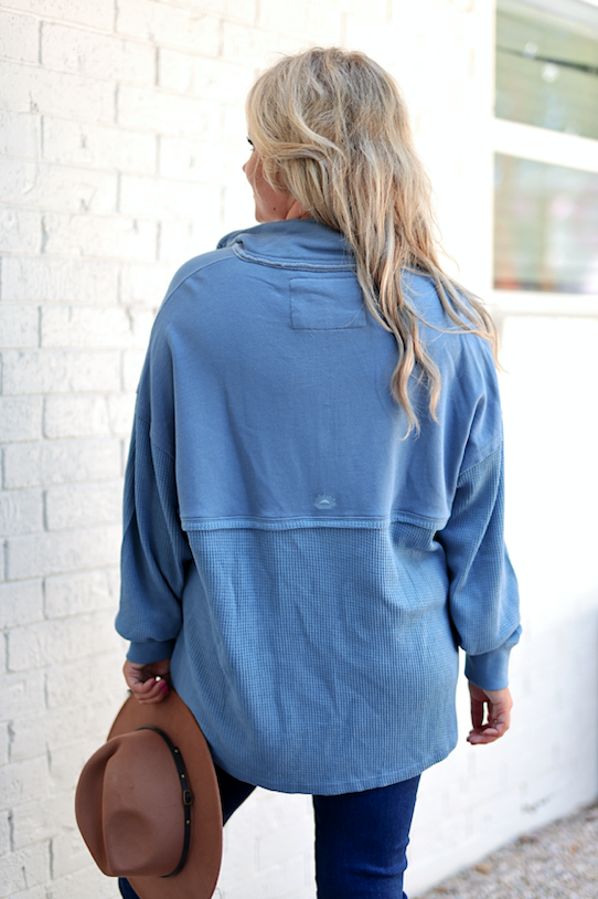 Ready Or Not Waffle Quarter Zip Pullover - (Cobalt)