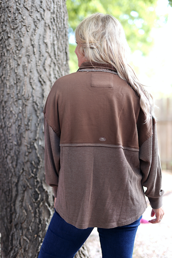 Ready Or Not Waffle Quarter Zip Pullover - (Espresso)
