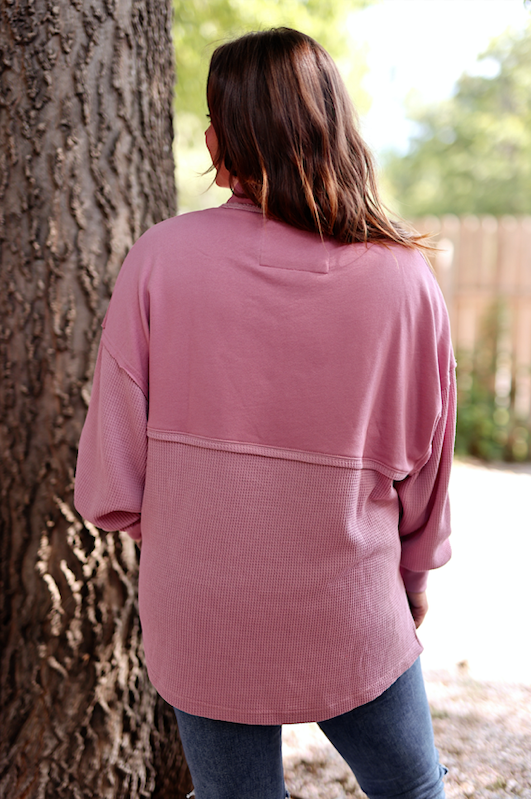 Ready Or Not Waffle Quarter Zip Pullover - (Dusty Rose)