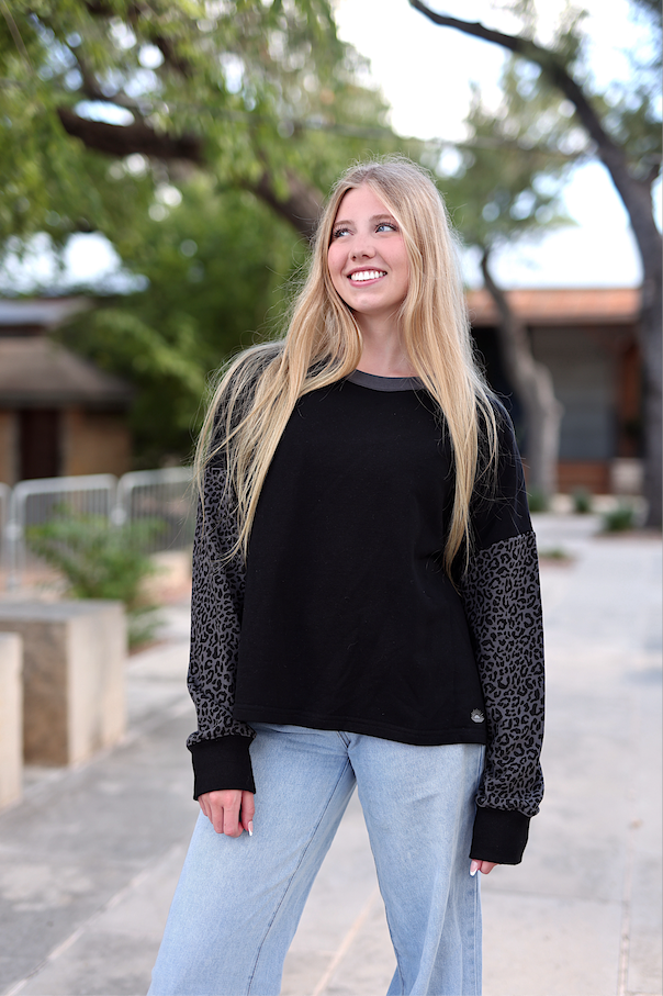 Day Off French Terry Pullover - Midnight Cheetah