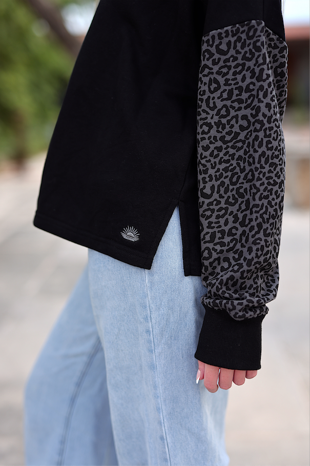 Day Off French Terry Pullover - Midnight Cheetah