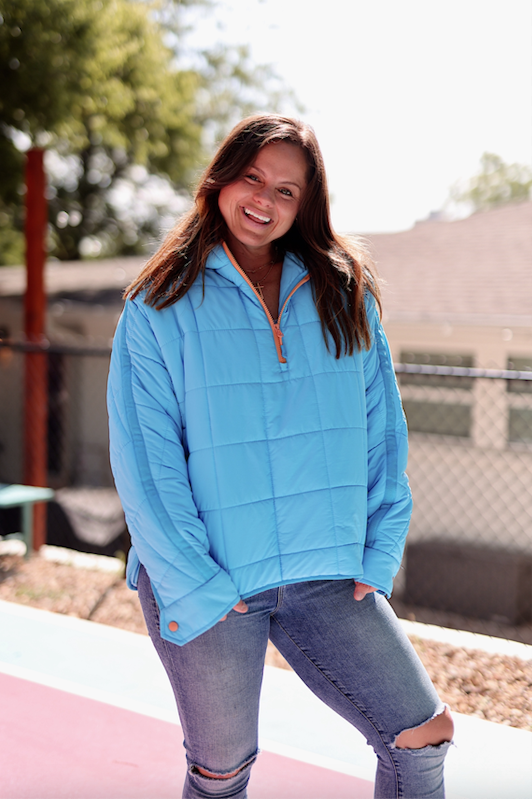 On Cloud Nine Puffer Hoodie - (Cobalt/Coral)