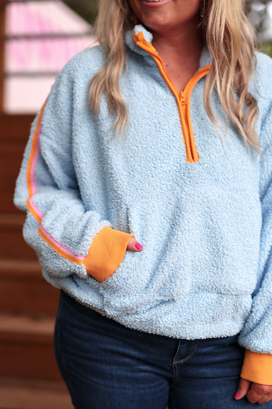 Around The Clock Teddy Quarter Zip Pullover (Seaside Blue)