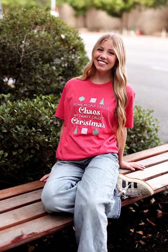 K&C - Christmas Chaos (Red Heather) - Short Sleeve/Crew