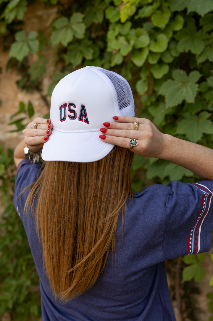 Trucker Hat - USA Embroidered (White)
