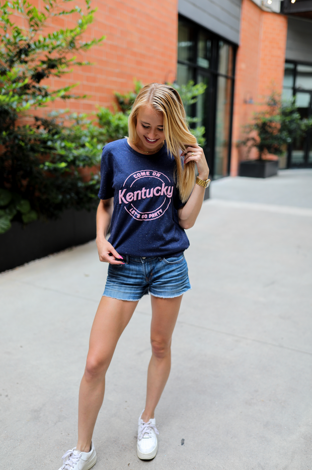Custom: Let's Go Party (Navy Speckled Puff Print) - Short Sleeve / Crew