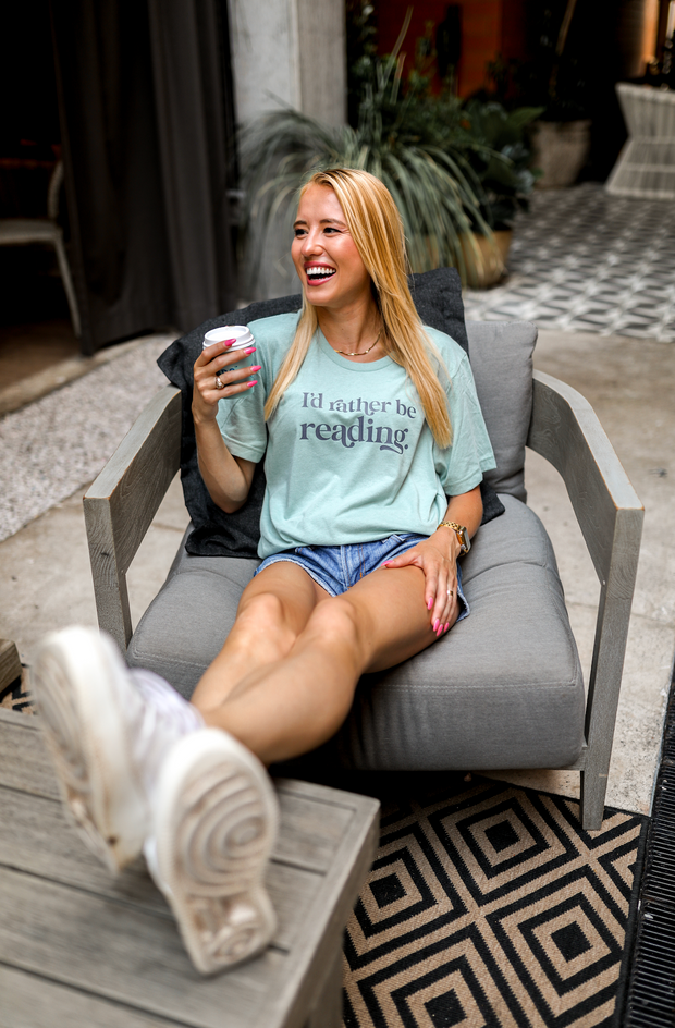 I'd Rather Be Reading (Dusty Prism Blue Heather) - Short Sleeve / Crew