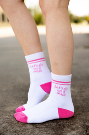 Socks - Let's Go On A Walk (White/Neon Pink)