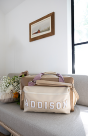 Custom Duffle Bag - The ARI Color Block (Lavender/Latte)