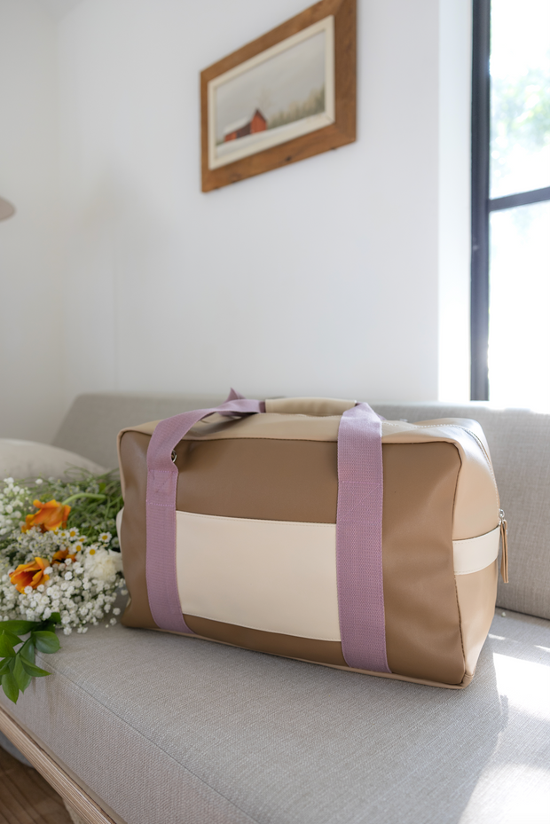 Custom Duffle Bag - The ARI Color Block (Lavender/Latte)