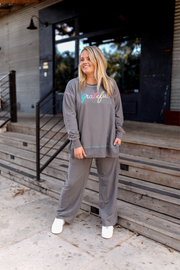 Every Day Set - Grateful 3D Embroidery (Grey) - Sweatshirt / Lounge Pants